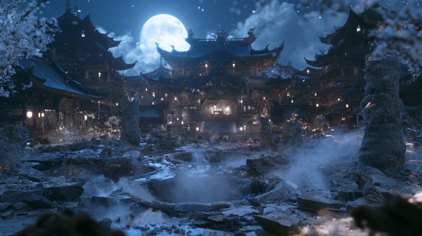 月下金光寺废墟庭院